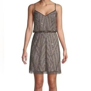 Adrianna Papell Gray Beaded Embellished Blouson Cocktail Dress Size 0
